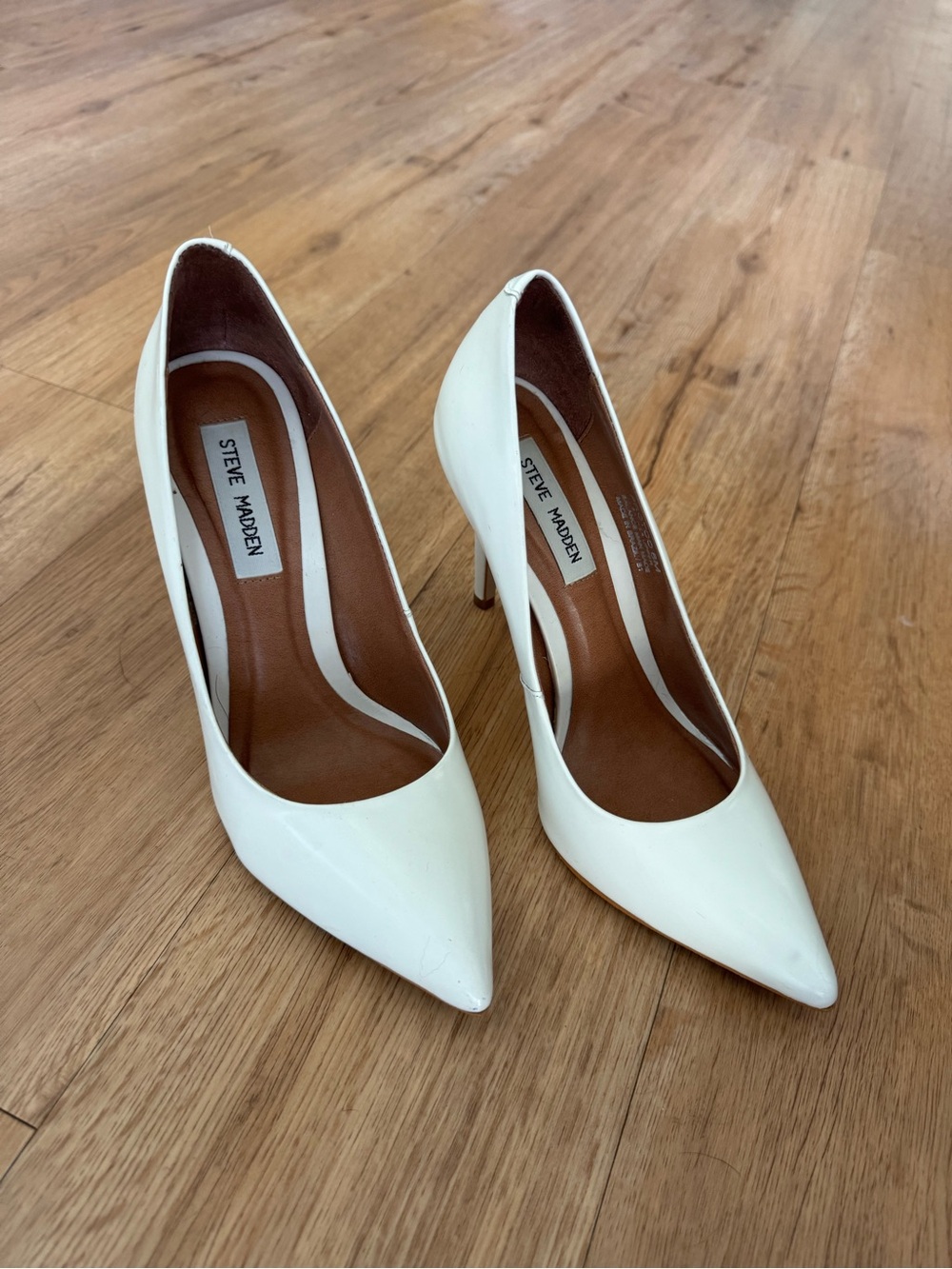 Steve Madden White Pointed Toe Patent Stilettos